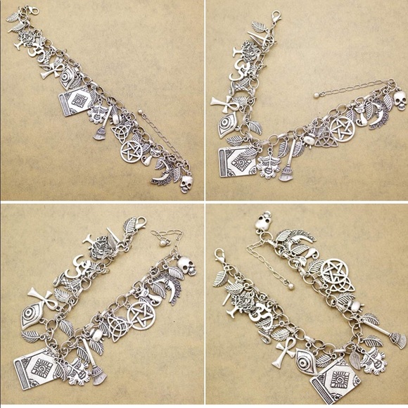 Lucky Charms Bangle Bracelet Cross Moon Face tarot - Picture 2 of 3